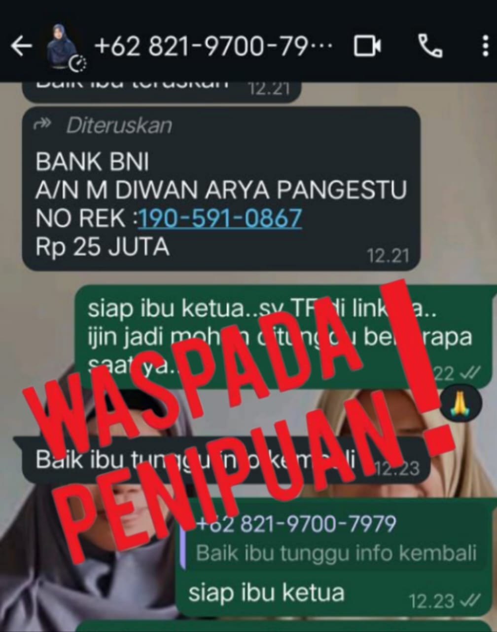 Bukti Pesan WhatsApp Yang Dilayangkan Orang Tidak Melakukan Aksi Penipuan Mengatasnamakan Istri Bupati Halsel
