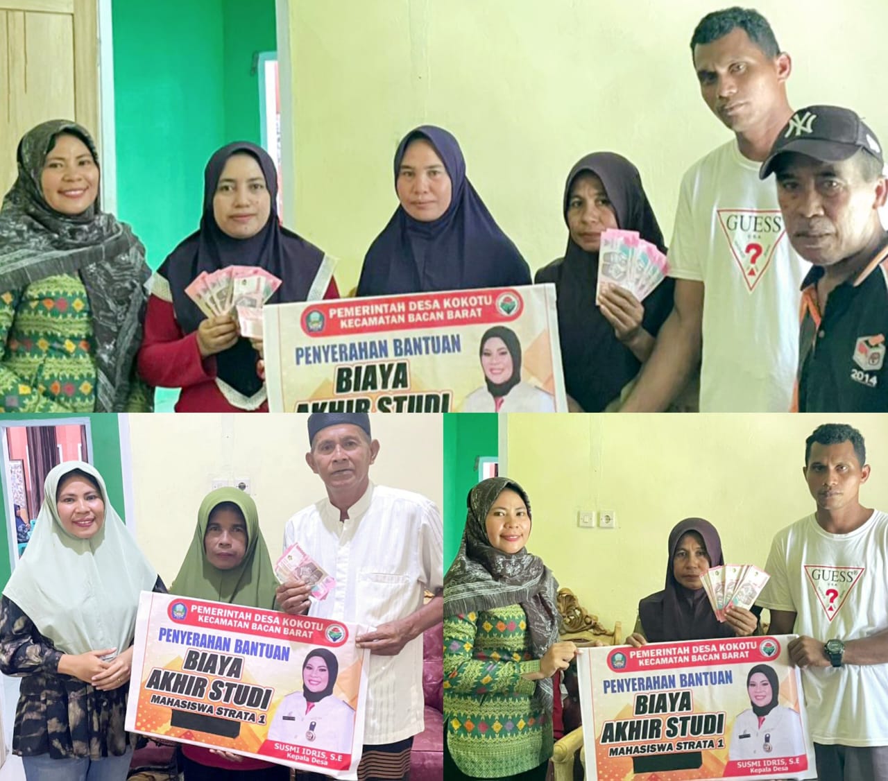 Kades Susmi Idris Saat Menyerahkan Bantuan Biaya Wisuda Mahasiswa Kokotu