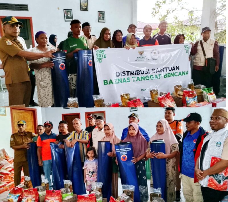 BAZNAS Dan BPBD Halsel Serahkan Bantuan ke Korban Bencana Angin Puting Beliung di Pulau Makian