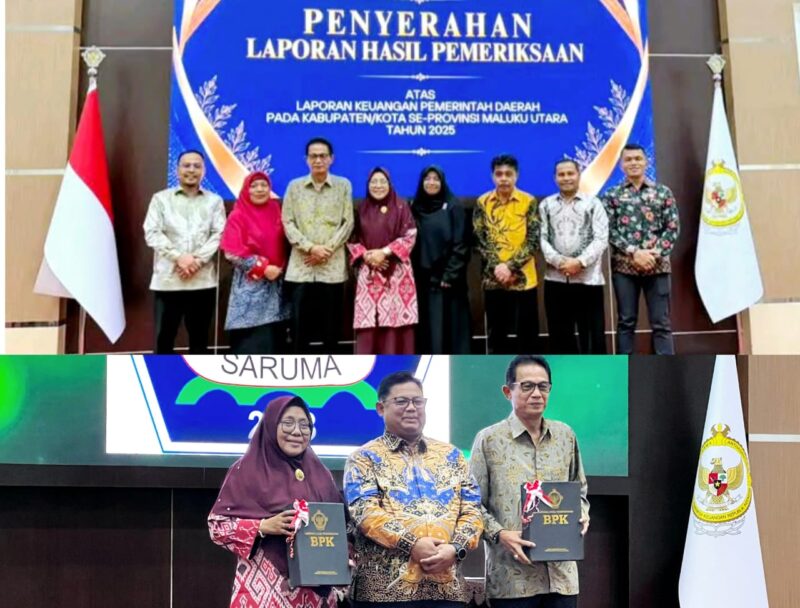 Wabup Halsel Helmi Umar Muchsin didampingi Ketua DPRD Hj. Salma Samad Menerima Penghargaan Opini WTP ke-12 Tahun 2025
